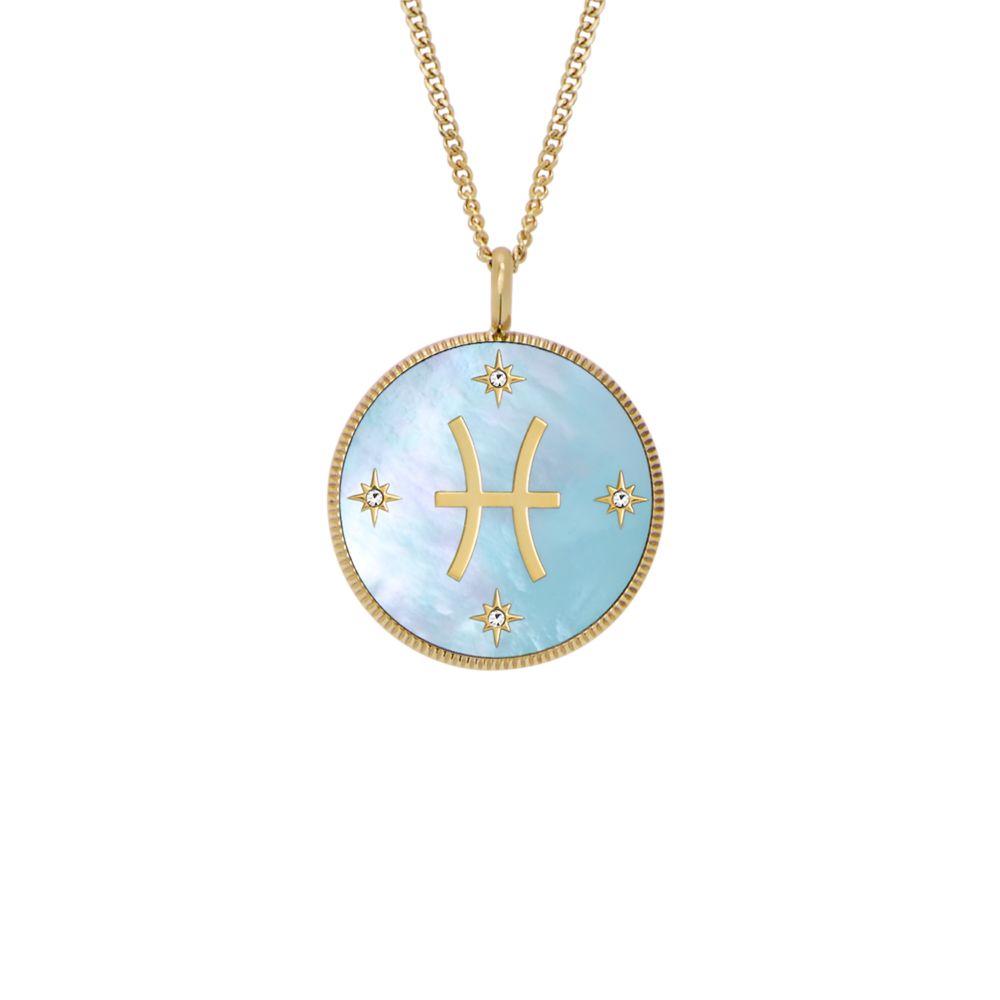 Fossil Women's Written in the Stars Gold Steel Green Mother-of-Pearl Pisces Pendant Neck- JF04848710