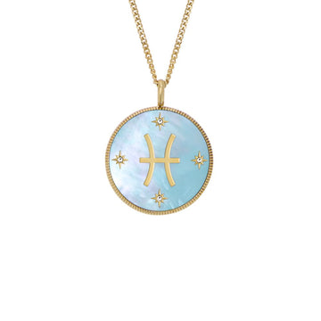 Fossil Women's Written in the Stars Gold Steel Green Mother-of-Pearl Pisces Pendant Neck- JF04848710