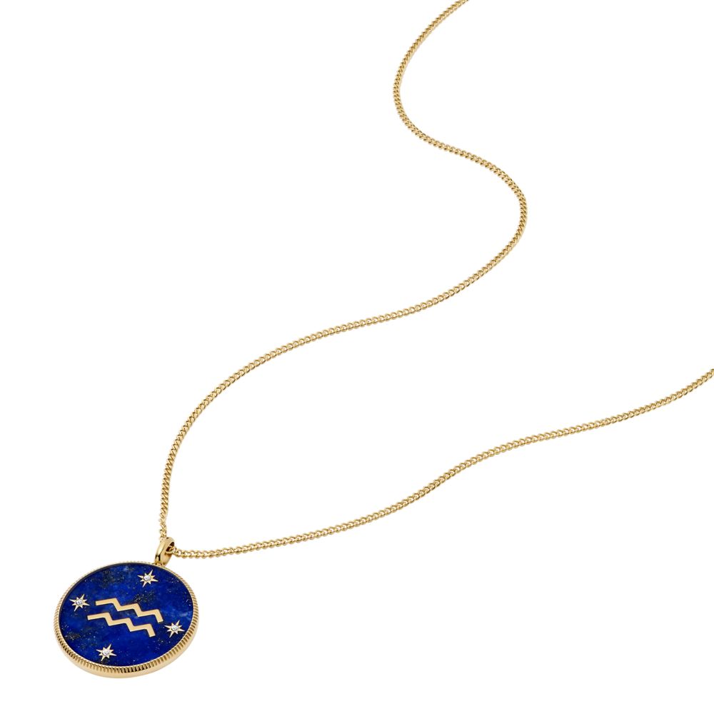 Fossil Women's Written in the Stars Gold Steel Blue Lapis Aquarius Pendant Necklace - JF04849710