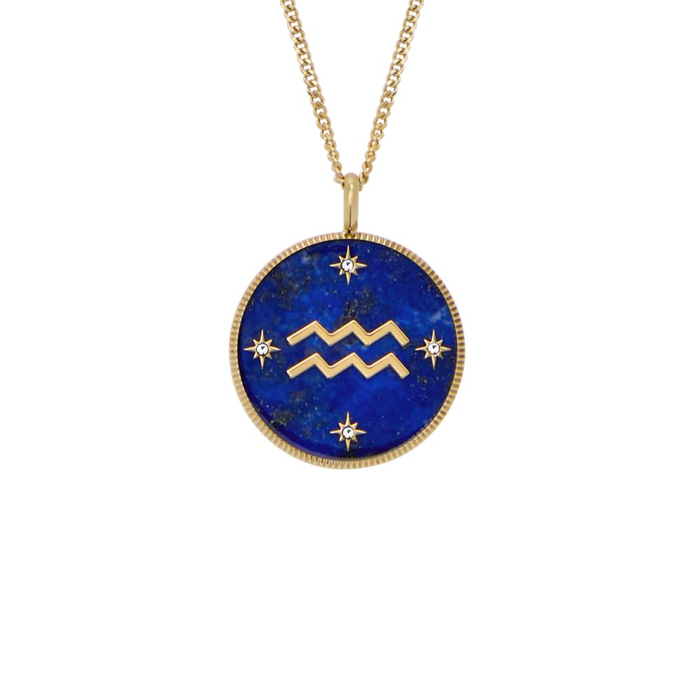 Fossil Women's Written in the Stars Gold Steel Blue Lapis Aquarius Pendant Necklace - JF04849710