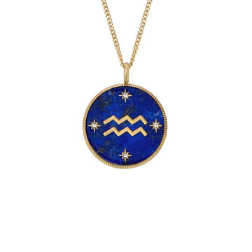 Fossil Women's Written in the Stars Gold Steel Blue Lapis Aquarius Pendant Necklace - JF04849710