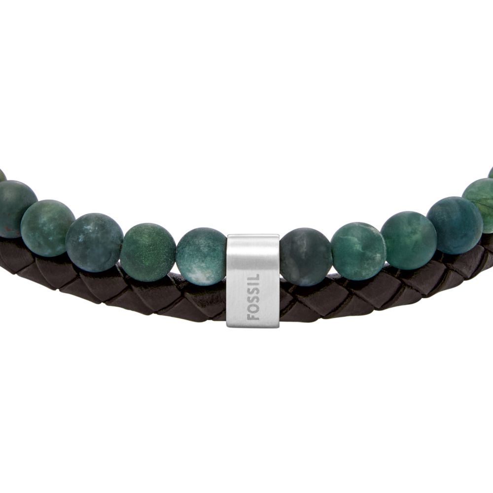 Fossil Men's Beads Brown Leather Multi-Strand Bracelet - JF04854040
