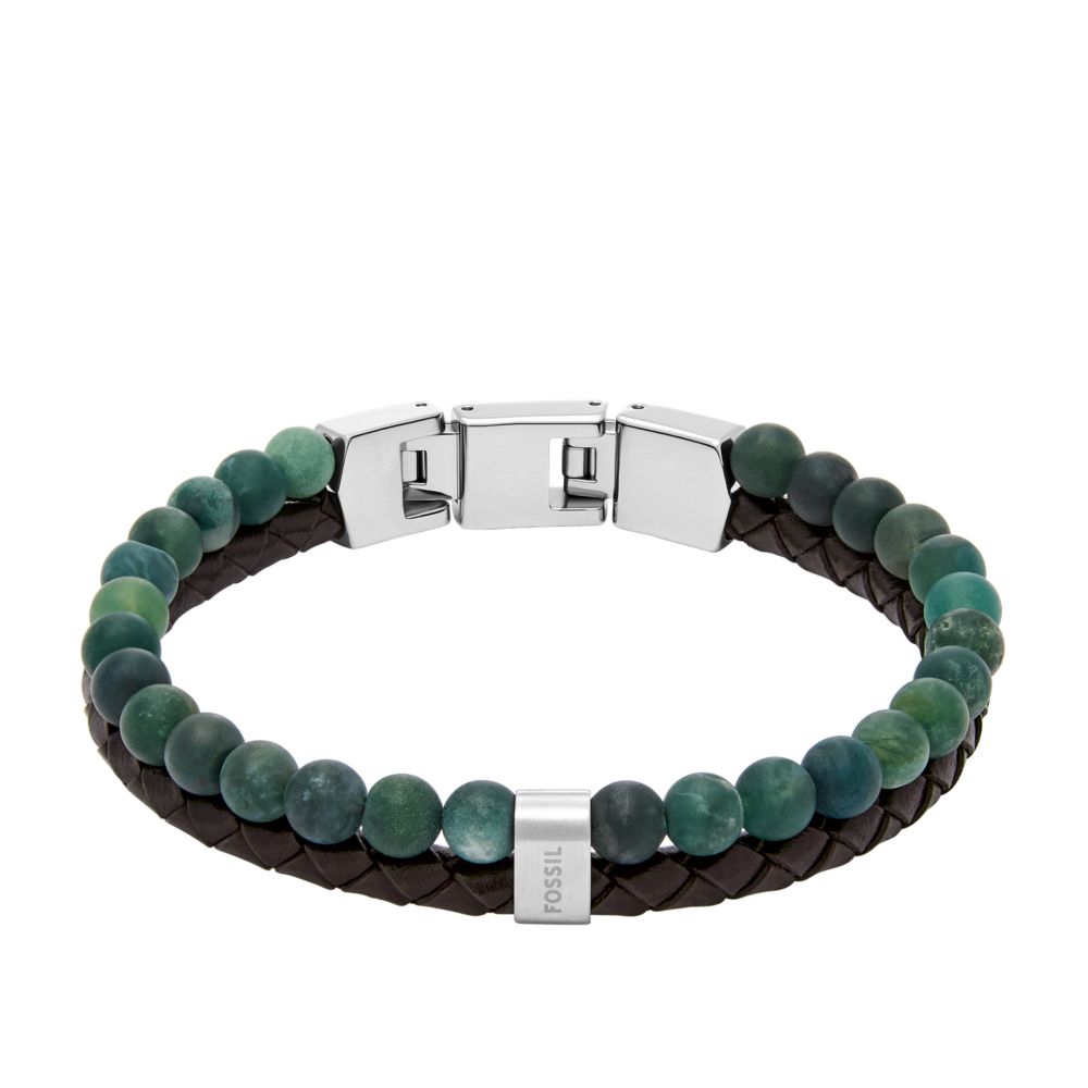 Fossil Men's Beads Brown Leather Multi-Strand Bracelet - JF04854040