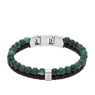 Fossil Men's Beads Brown Leather Multi-Strand Bracelet - JF04854040