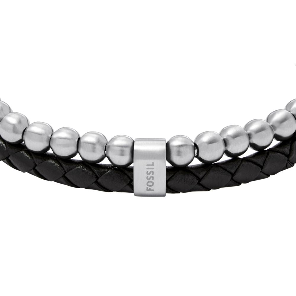 Fossil Men's Beads Black Leather Multi-Strand Bracelet - JF04855040 (1)