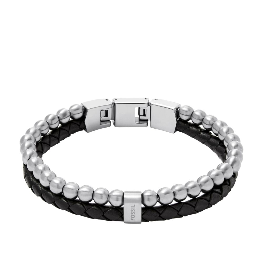 Fossil Men's Beads Black Leather Multi-Strand Bracelet - JF04855040