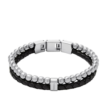 Fossil Men's Beads Black Leather Multi-Strand Bracelet - JF04855040