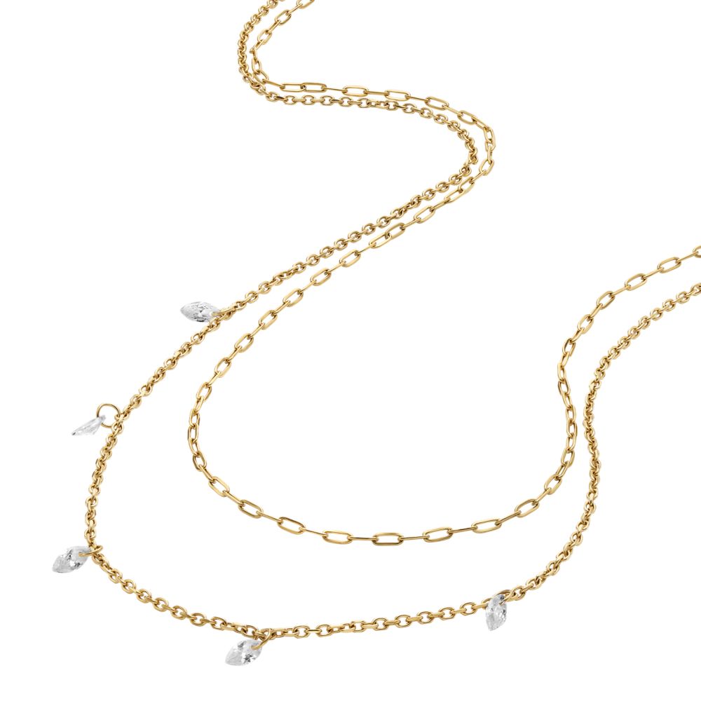 Fossil Women's Ellis Shaky Glitz Gold-Tone Stainless Steel Multi-Strand Necklace -  JF04894710