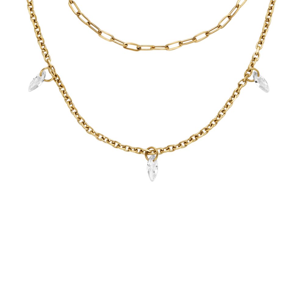 Fossil Women's Ellis Shaky Glitz Gold-Tone Stainless Steel Multi-Strand Necklace -  JF04894710
