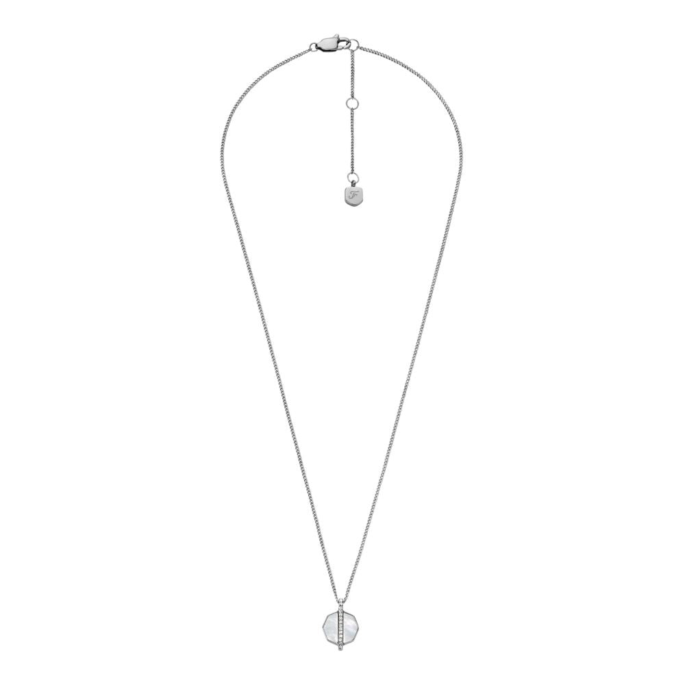 Fossil Women's Timeless Mother Of Pearl Silver-Tone Stainless Steel Pendant Necklace - JF04909040 (3)