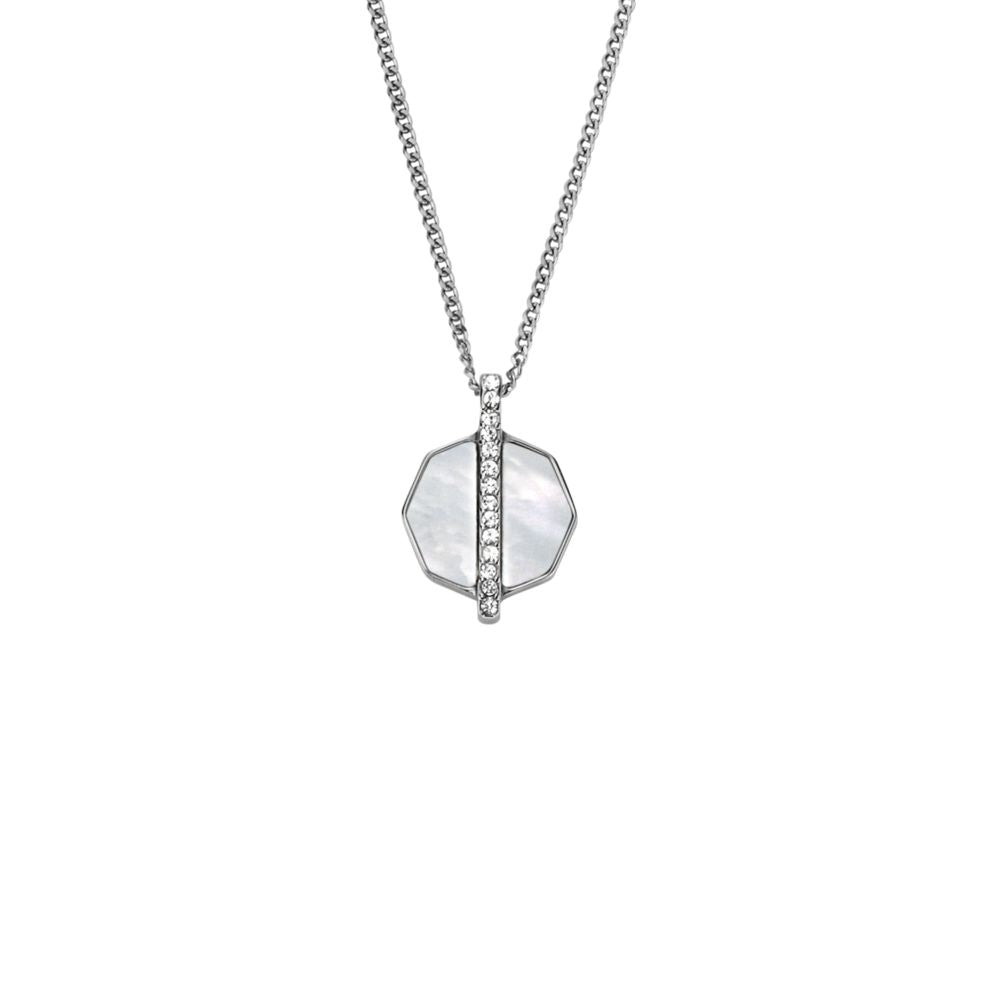 Fossil Women's Timeless Mother Of Pearl Silver-Tone Stainless Steel Pendant Necklace - JF04909040