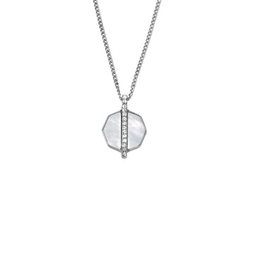 Fossil Women's Timeless Mother Of Pearl Silver-Tone Stainless Steel Pendant Necklace - JF04909040