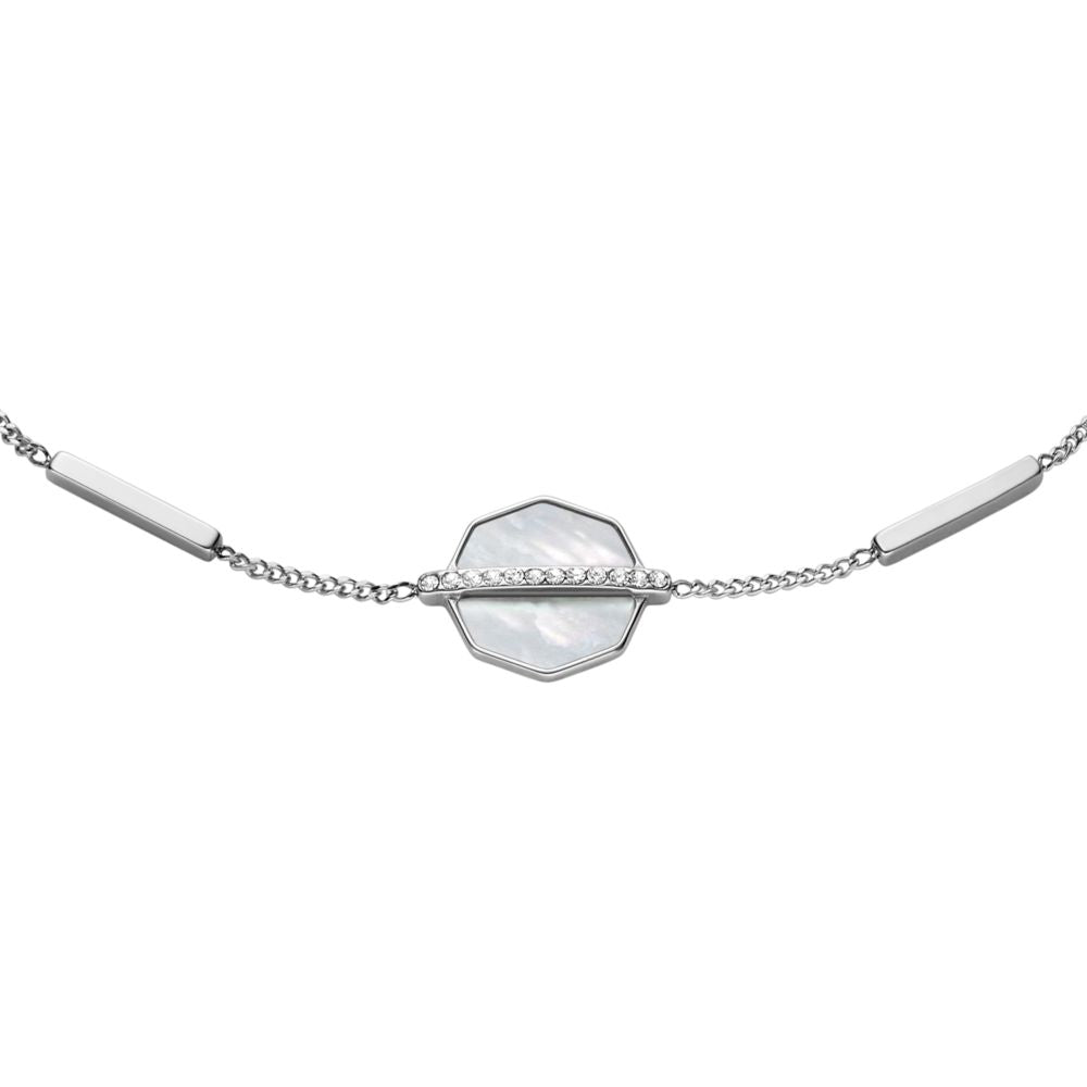 Fossil Women's Timeless Mother Of Pearl Silver-Tone Stainless Steel Station Bracelet - JF04910040 (1)