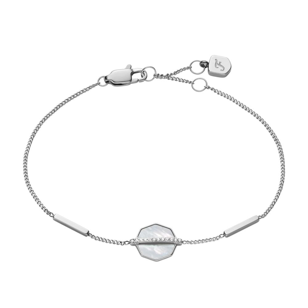 Fossil Women's Timeless Mother Of Pearl Silver-Tone Stainless Steel Station Bracelet - JF04910040