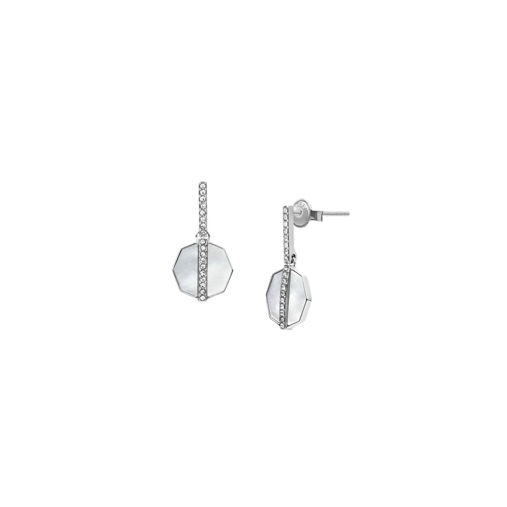 Fossil Women's Timeless Mother Of Pearl Silver-Tone Stainless Steel Drop Earrings - JF04911040 (1)