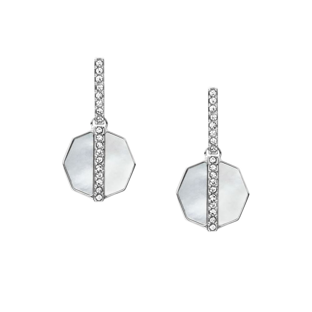 Fossil Women's Timeless Mother Of Pearl Silver-Tone Stainless Steel Drop Earrings - JF04911040