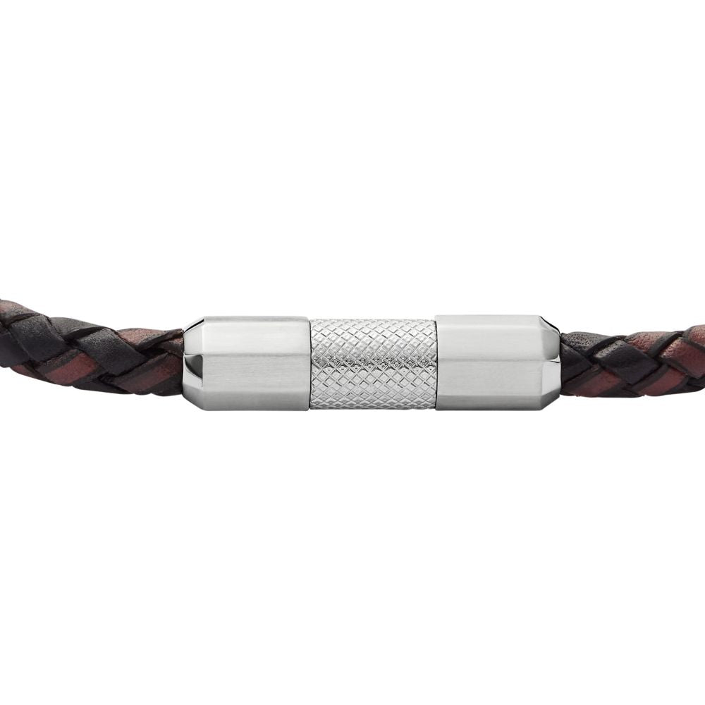 Fossil Men's Knox Knurled Texture Leather and Stainless Steel Station Bracelet - JF04918040 (1)