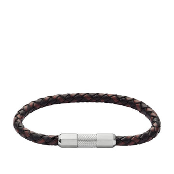 Fossil Men's Knox Knurled Texture Leather and Stainless Steel Station Bracelet - JF04918040