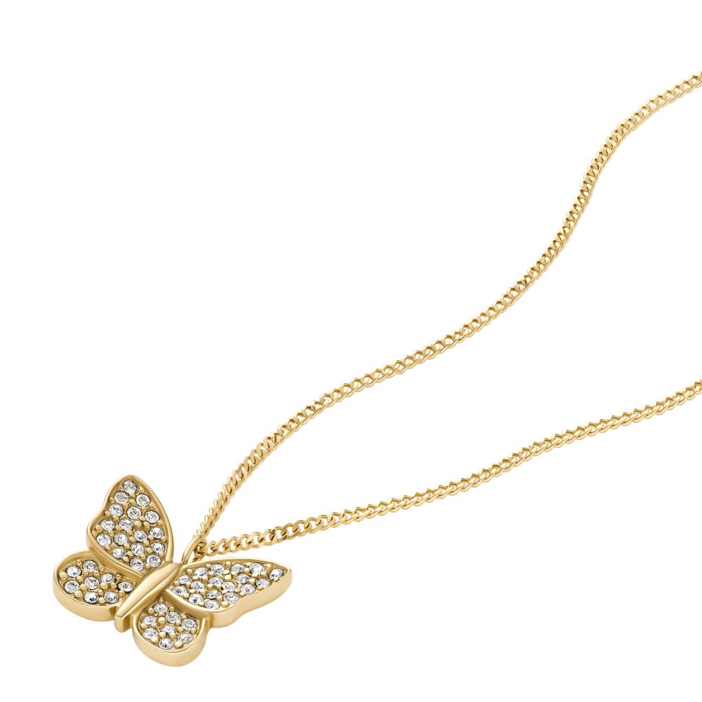 Fossil Women's Sutton Pavé Butterfly Gold-Tone Stainless Steel Pendant Necklace -  JF04920710