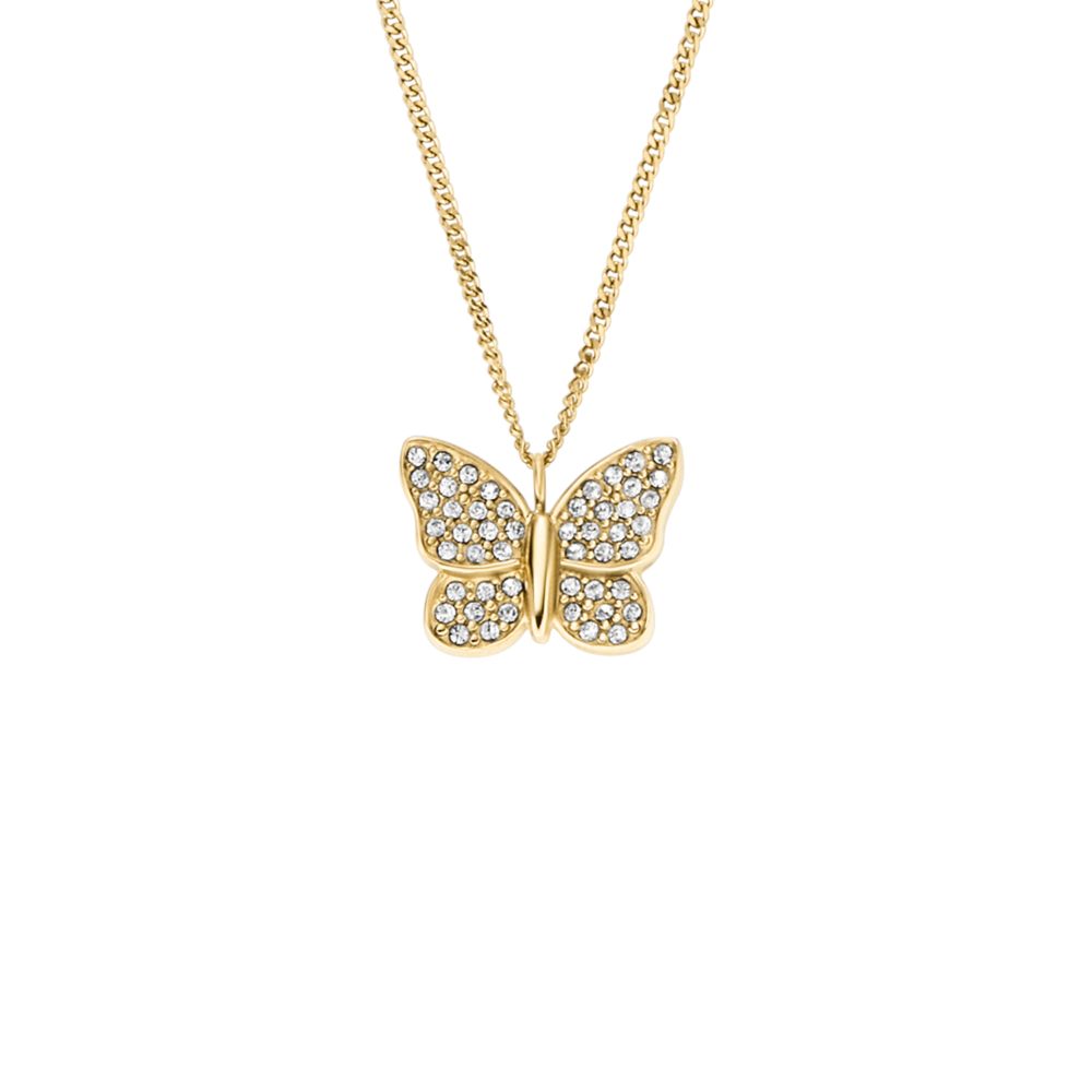 Fossil Women's Sutton Pavé Butterfly Gold-Tone Stainless Steel Pendant Necklace -  JF04920710 (1)