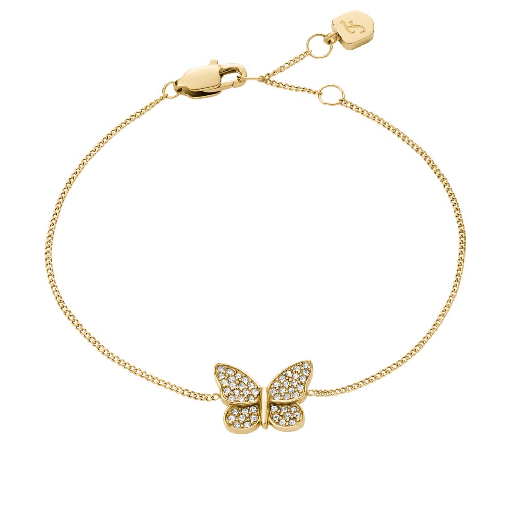 Fossil Women's Sutton Pavé Butterfly Gold-Tone Stainless Steel Station Bracelet -  JF04921710