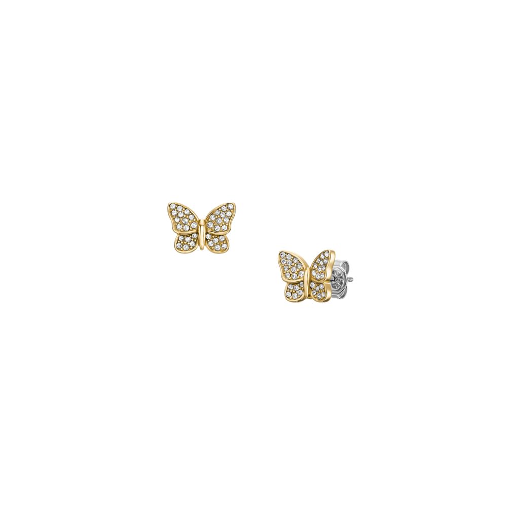 Fossil Women's Sutton Pavé Butterfly Gold-Tone Stainless Steel Stud Earrings -  JF04922710