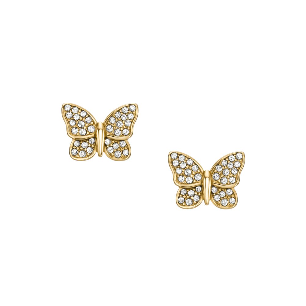 Fossil Women's Sutton Pavé Butterfly Gold-Tone Stainless Steel Stud Earrings -  JF04922710