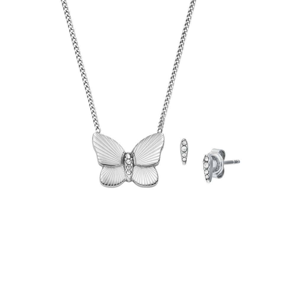 Fossil Women's Sutton Stainless Steel Butterfly Necklace and Earrings Gift Set -  JF04935SET