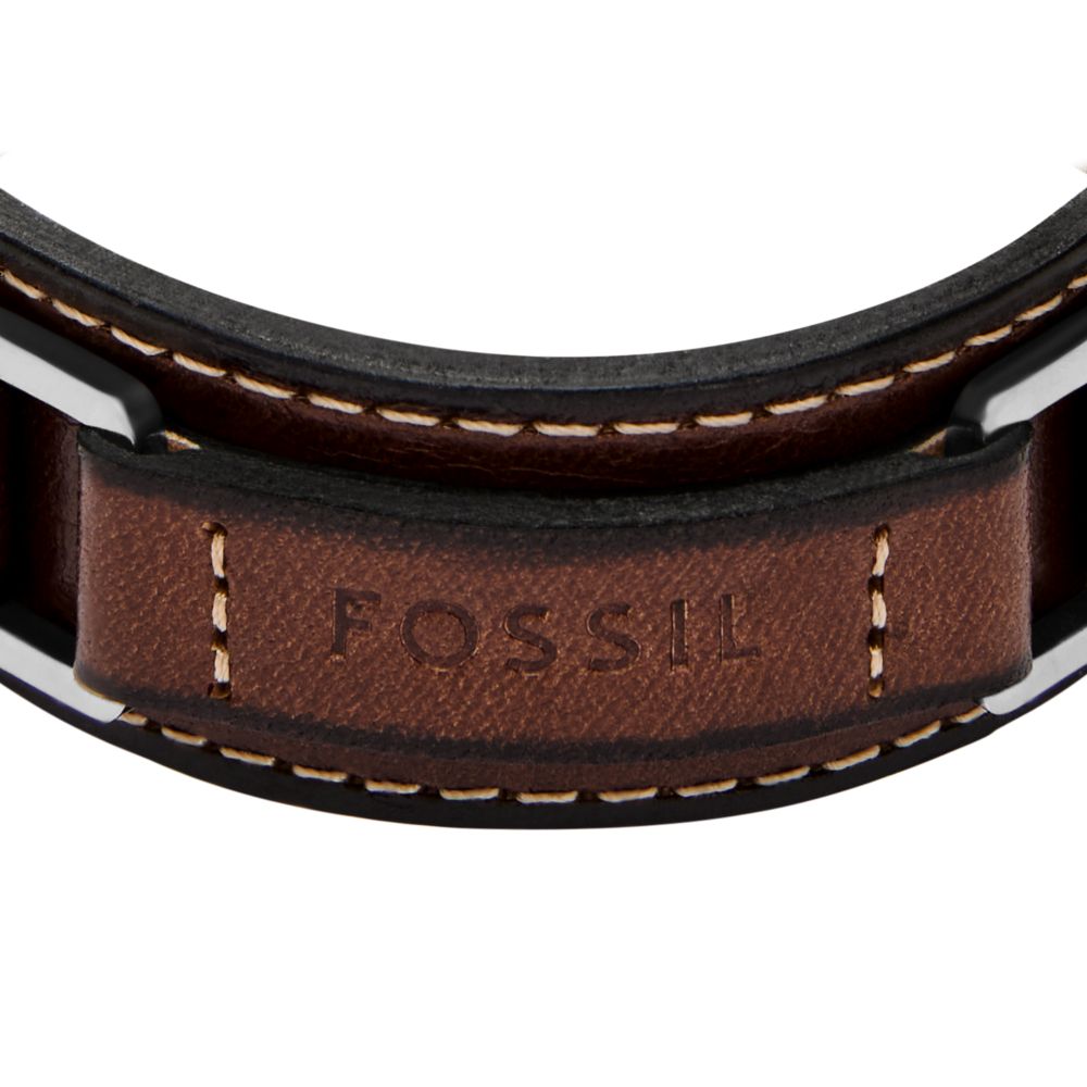 Fossil Men's Machine Rugged Stainless Steel and Brown Padded Leather Strap Bracelet -  JF04941040 (1)