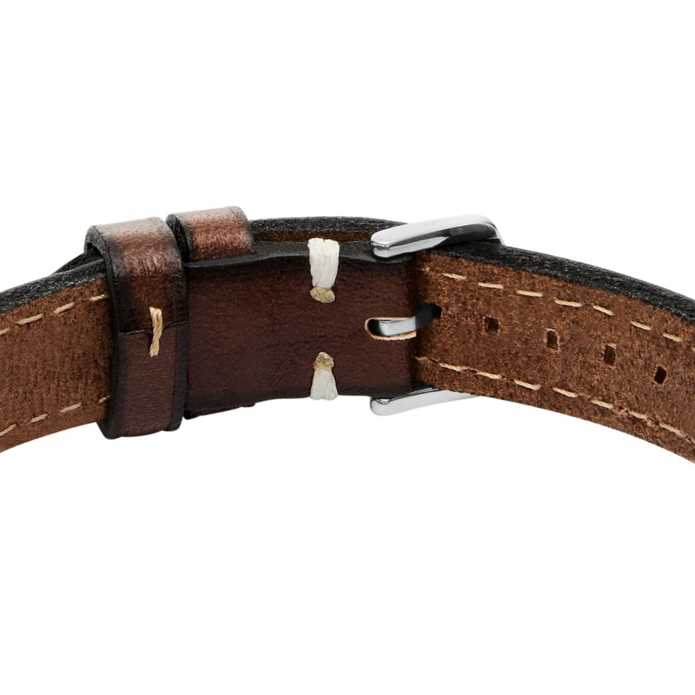 Fossil Men's Machine Rugged Stainless Steel and Brown Padded Leather Strap Bracelet -  JF04941040 (2)