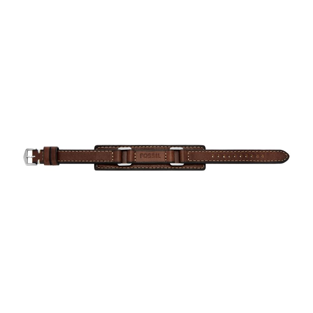 Fossil Men's Machine Rugged Stainless Steel and Brown Padded Leather Strap Bracelet -  JF04941040 (3)