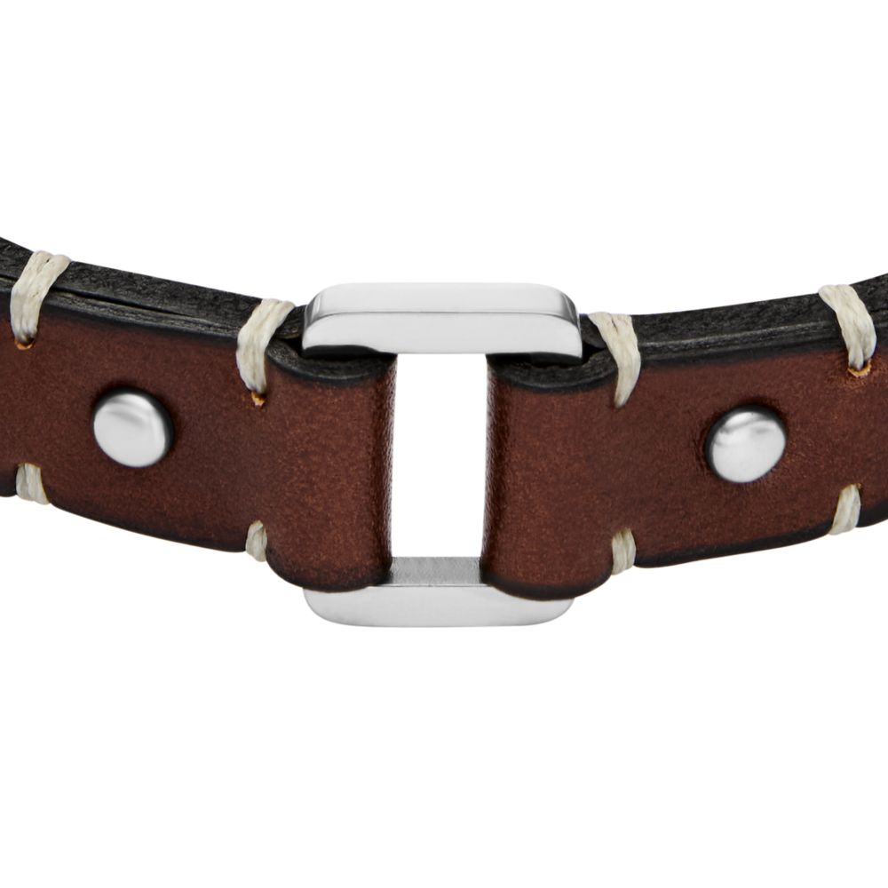 Fossil Men's Machine Rugged Stainless Steel and Brown Leather Strap Bracelet -  JF04942040 (1)