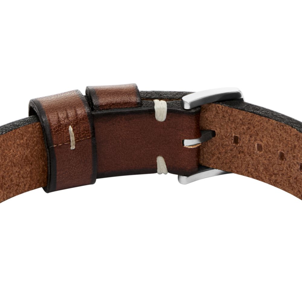 Fossil Men's Machine Rugged Stainless Steel and Brown Leather Strap Bracelet -  JF04942040 (2)