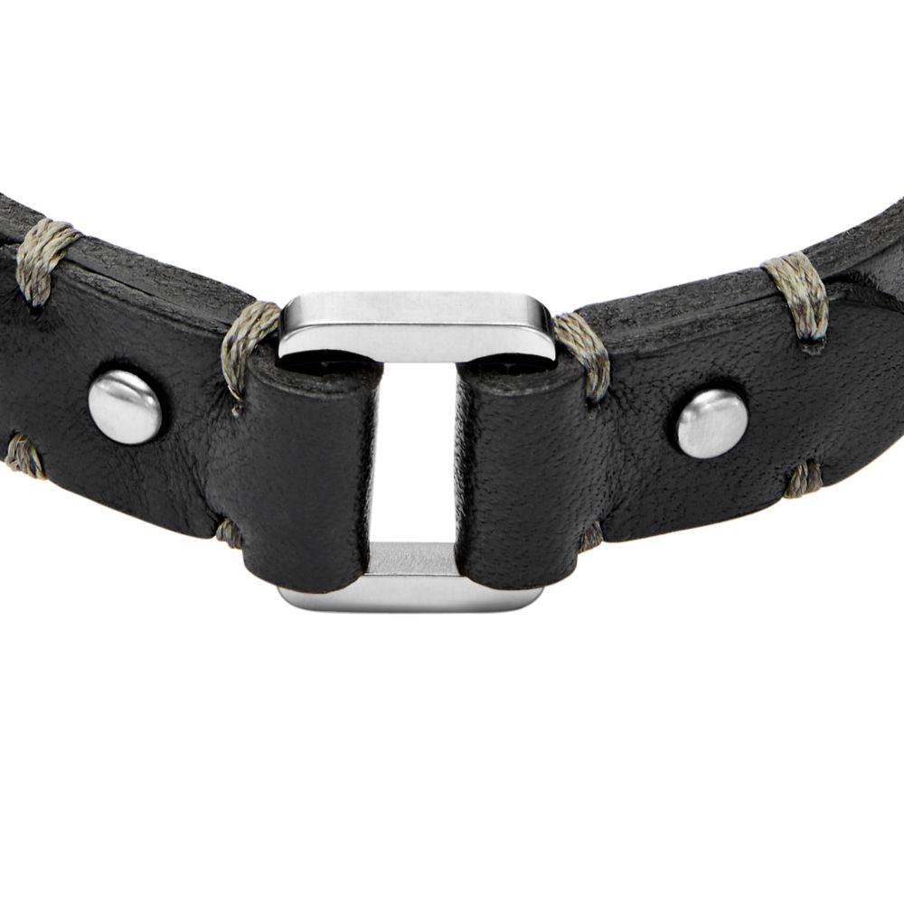 Fossil Men's Machine Rugged Stainless Steel and Black Leather Strap Bracelet -  JF04946040 (1)