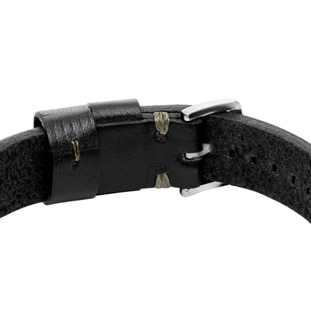 Fossil Men's Machine Rugged Stainless Steel and Black Leather Strap Bracelet -  JF04946040 (2)