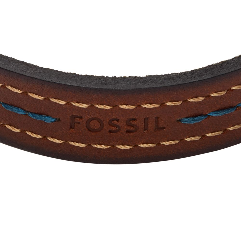 Fossil Men's Everett Topstitch Brown Leather Strap Bracelet -  JF04949040