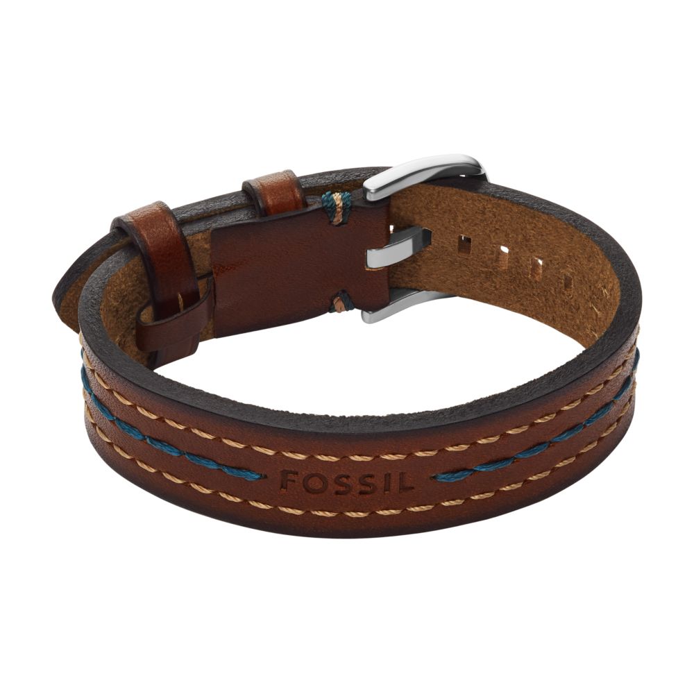 Fossil Men's Everett Topstitch Brown Leather Strap Bracelet -  JF04949040