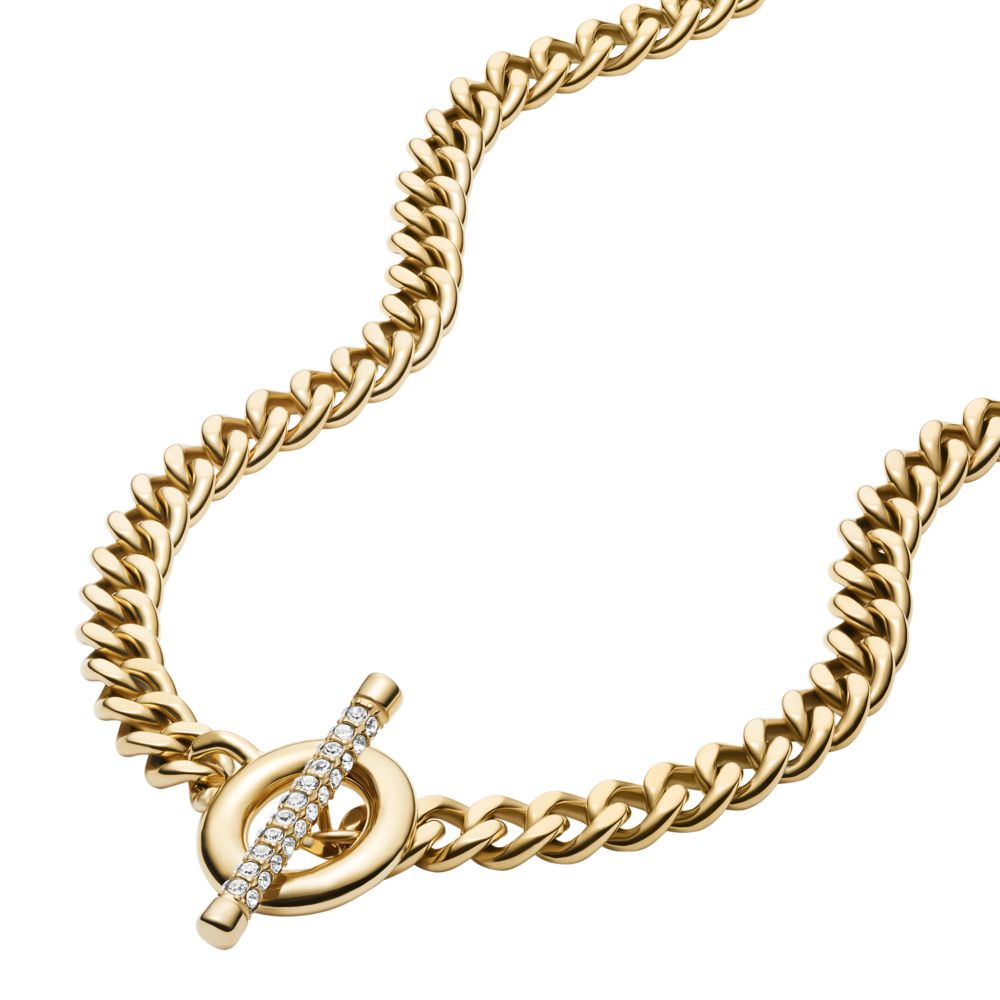 Fossil Women's Carlie T-Bar Pavé Gold-Tone Stainless Steel Toggle Necklace -  JF04956710