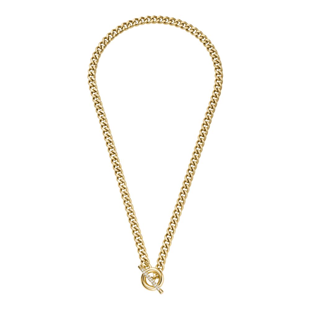 Fossil Women's Carlie T-Bar Pavé Gold-Tone Stainless Steel Toggle Necklace -  JF04956710 (2)