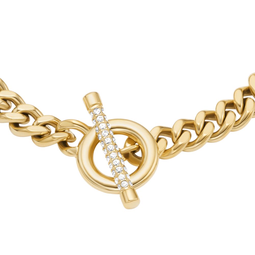 Fossil Women's Carlie T-Bar Pavé Gold-Tone Stainless Steel Toggle Bracelet -  JF04957710 (1)