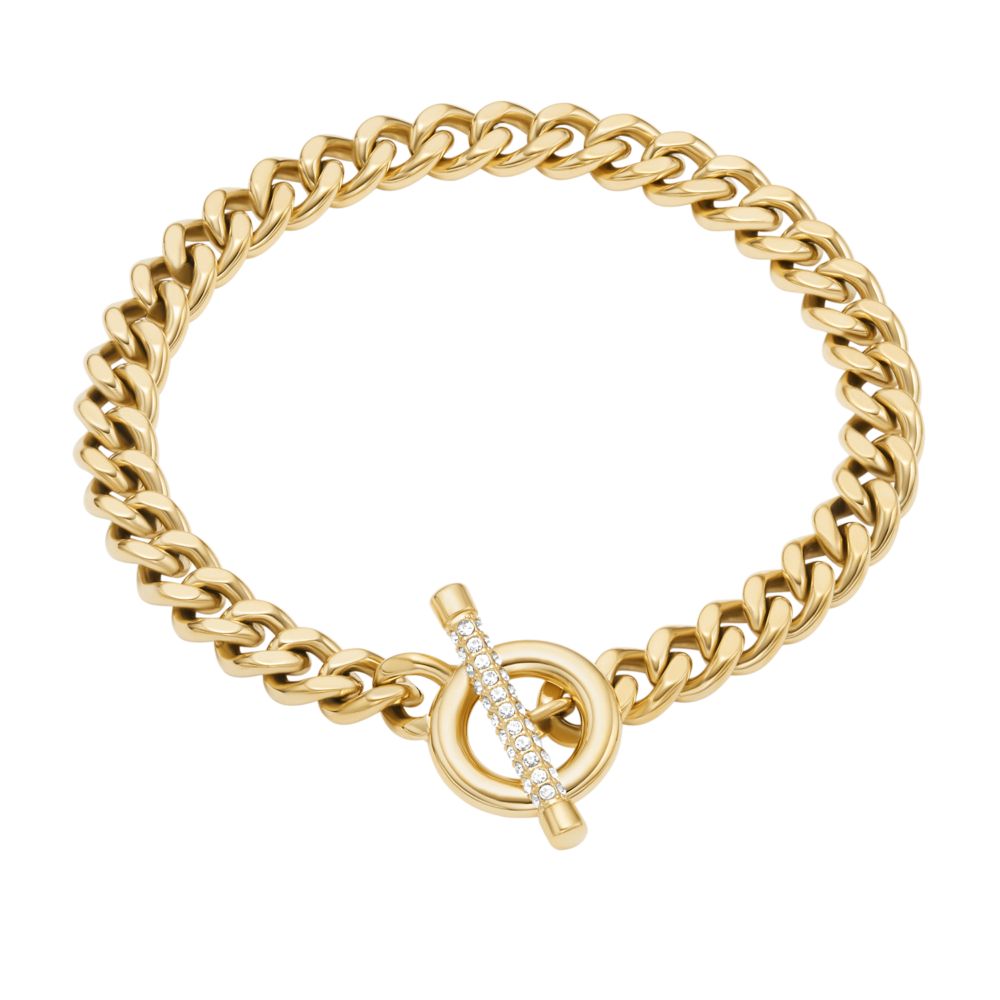 Fossil Women's Carlie T-Bar Pavé Gold-Tone Stainless Steel Toggle Bracelet -  JF04957710