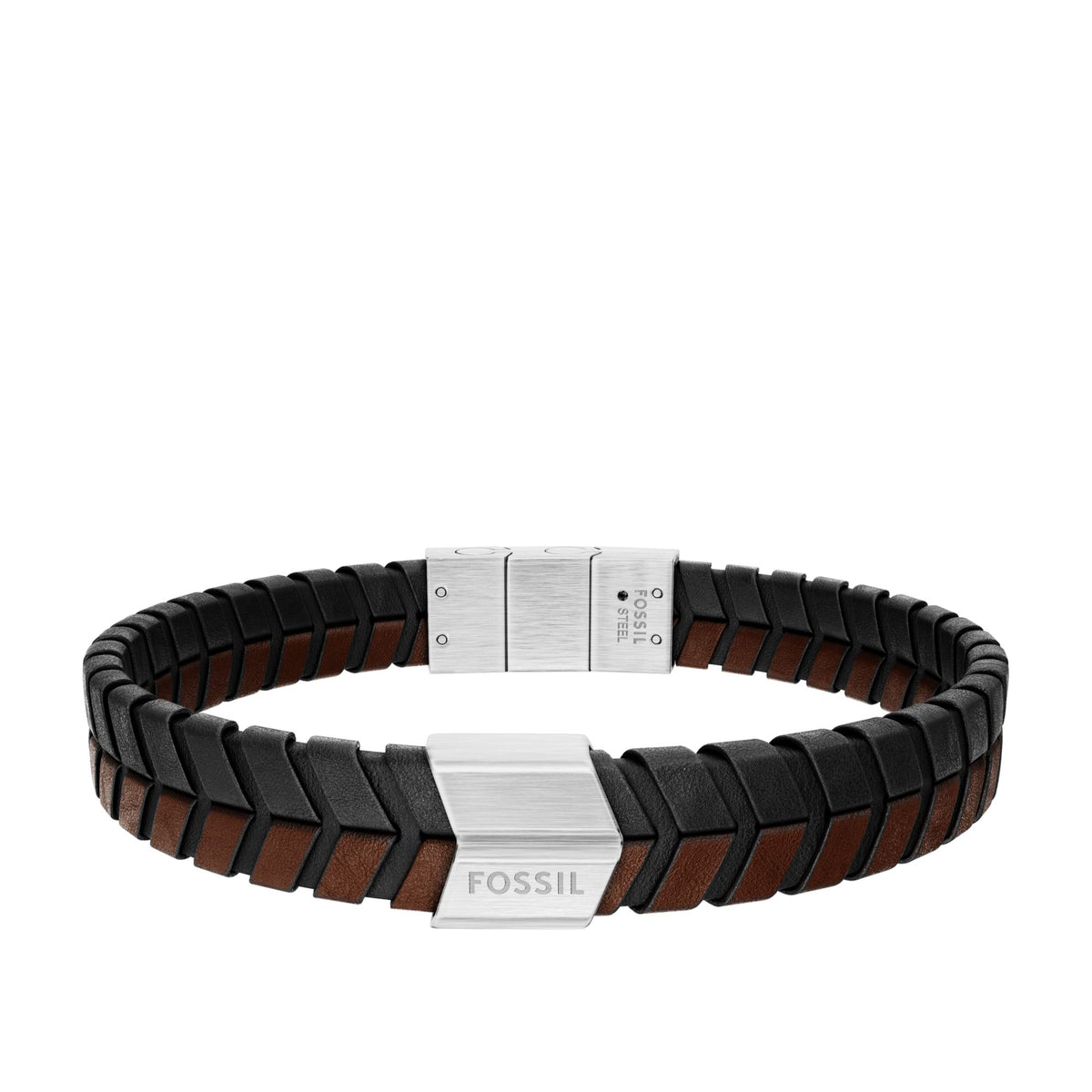 Fossil Men's Woven Black and Brown Leather Bracelet - JF04984040