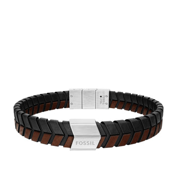 Fossil Men's Woven Black and Brown Leather Bracelet - JF04984040