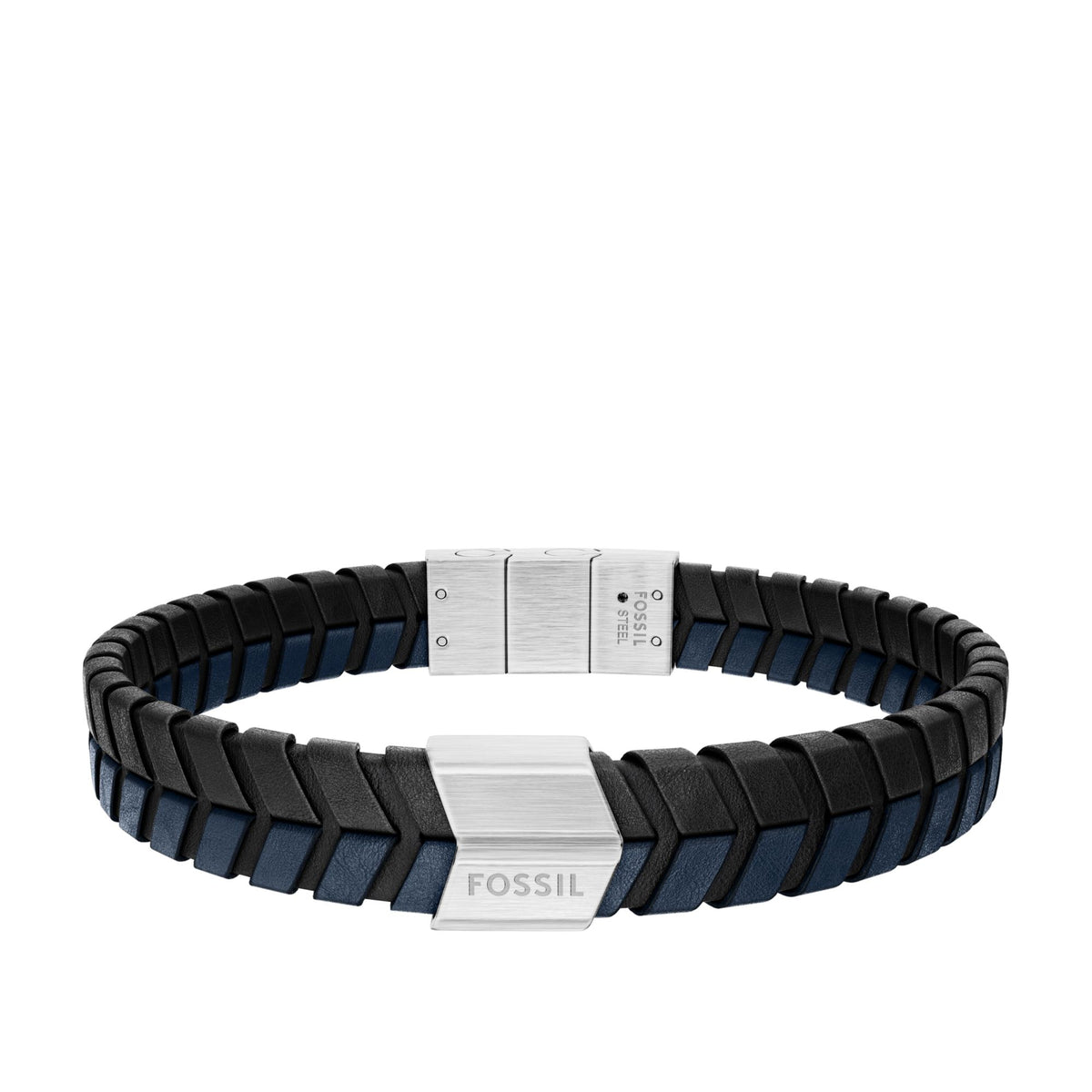 Fossil Men's Woven Blue and Black Leather Bracelet - JF04985040