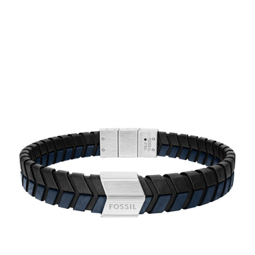 Fossil Men's Woven Blue and Black Leather Bracelet - JF04985040