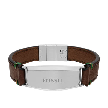 Fossil Men's Topstitch Brown Leather ID Bracelet - JF04988040