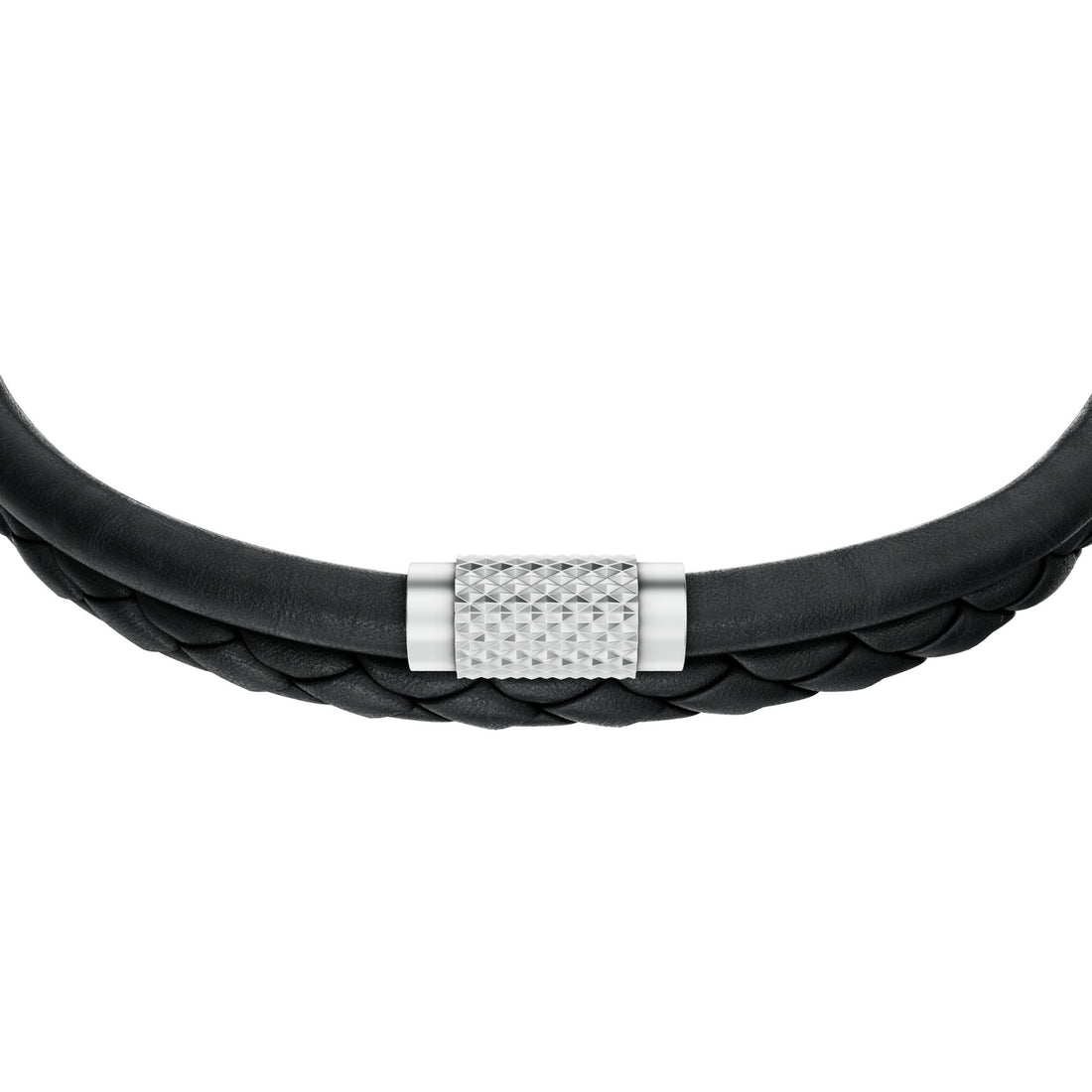 Fossil Men's Machine Knurled Texture Black Leather Multi-Strand Bracelet - JF04989040