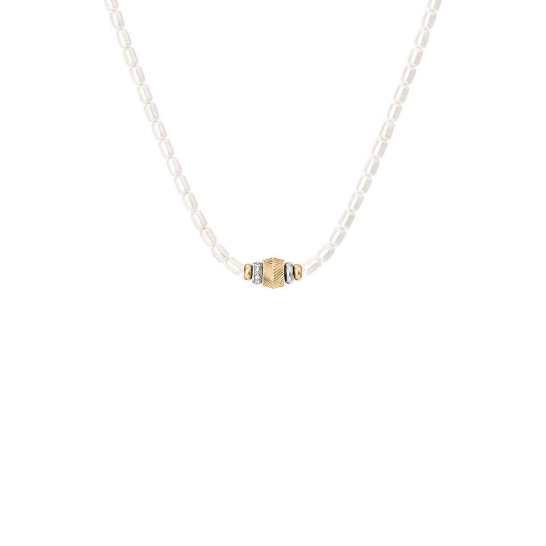 Fossil Women's Harlow Rondelles White Acrylic Pearl Stainless Steel Station Necklace -  JF04992998
