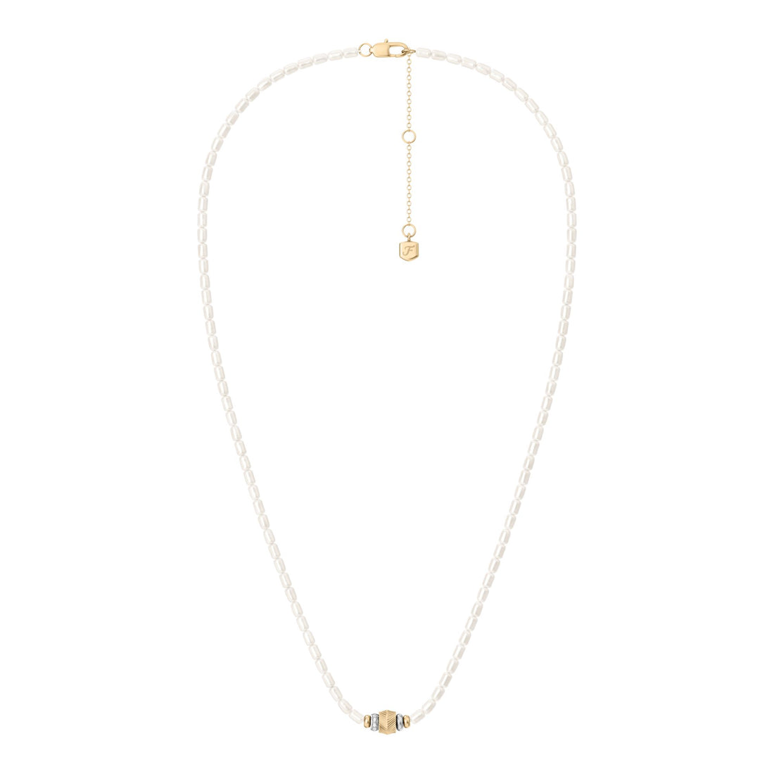 Fossil Women's Harlow Rondelles White Acrylic Pearl Stainless Steel Station Necklace -  JF04992998