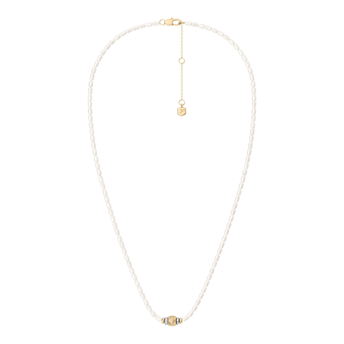 Fossil Women's Harlow Rondelles White Acrylic Pearl Stainless Steel Station Necklace -  JF04992998